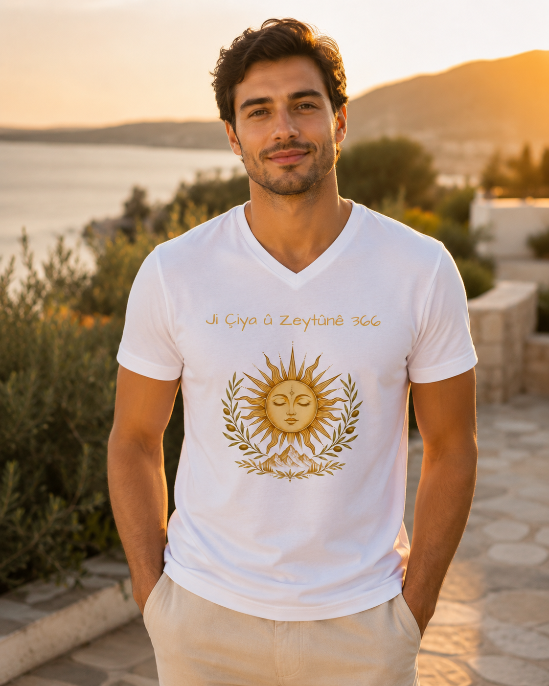 Kurzärmeliges Unisex-T-Shirt mit V-Ausschnitt